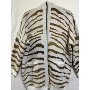 Fashion Apparel Women's Neutral Zebra Open Cardigan Size L/XL